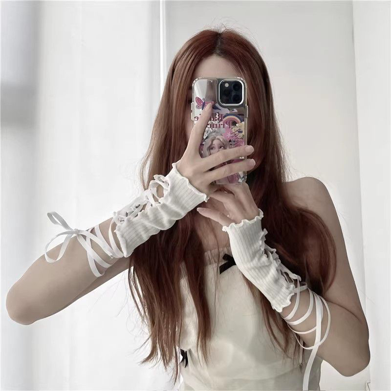 Fingerless Glove Knit - Kadınlar için Bağcıklı Parmaksız Kol Kolları