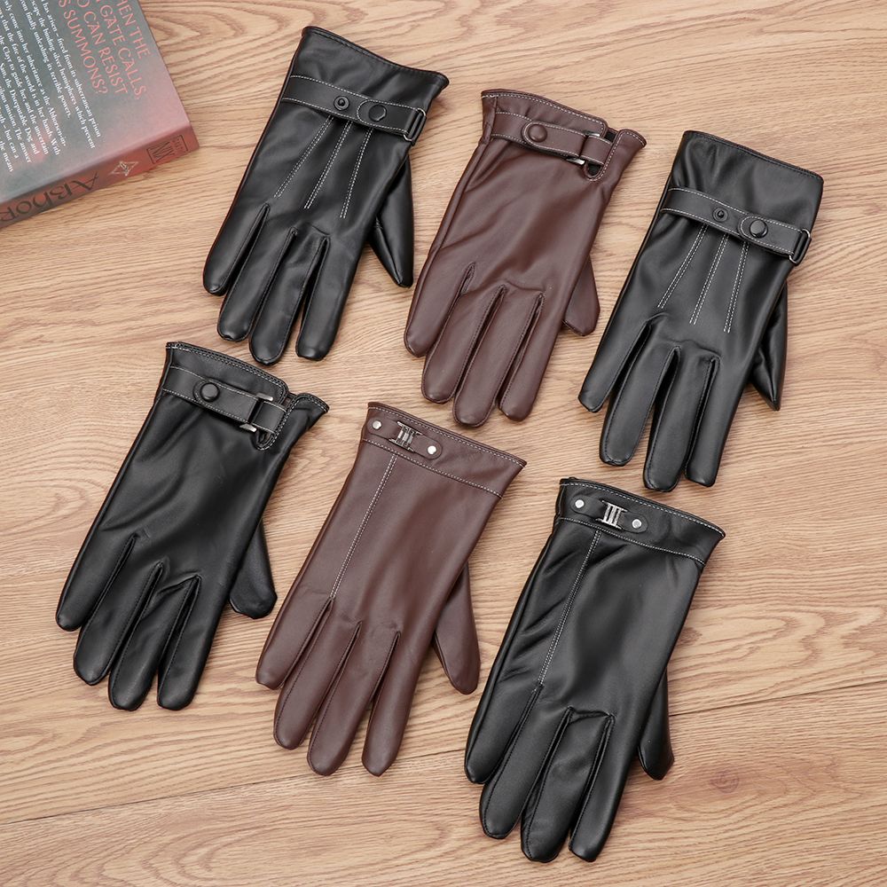 Leather Driving Glove - Erkek polar termal deri eldiven kış