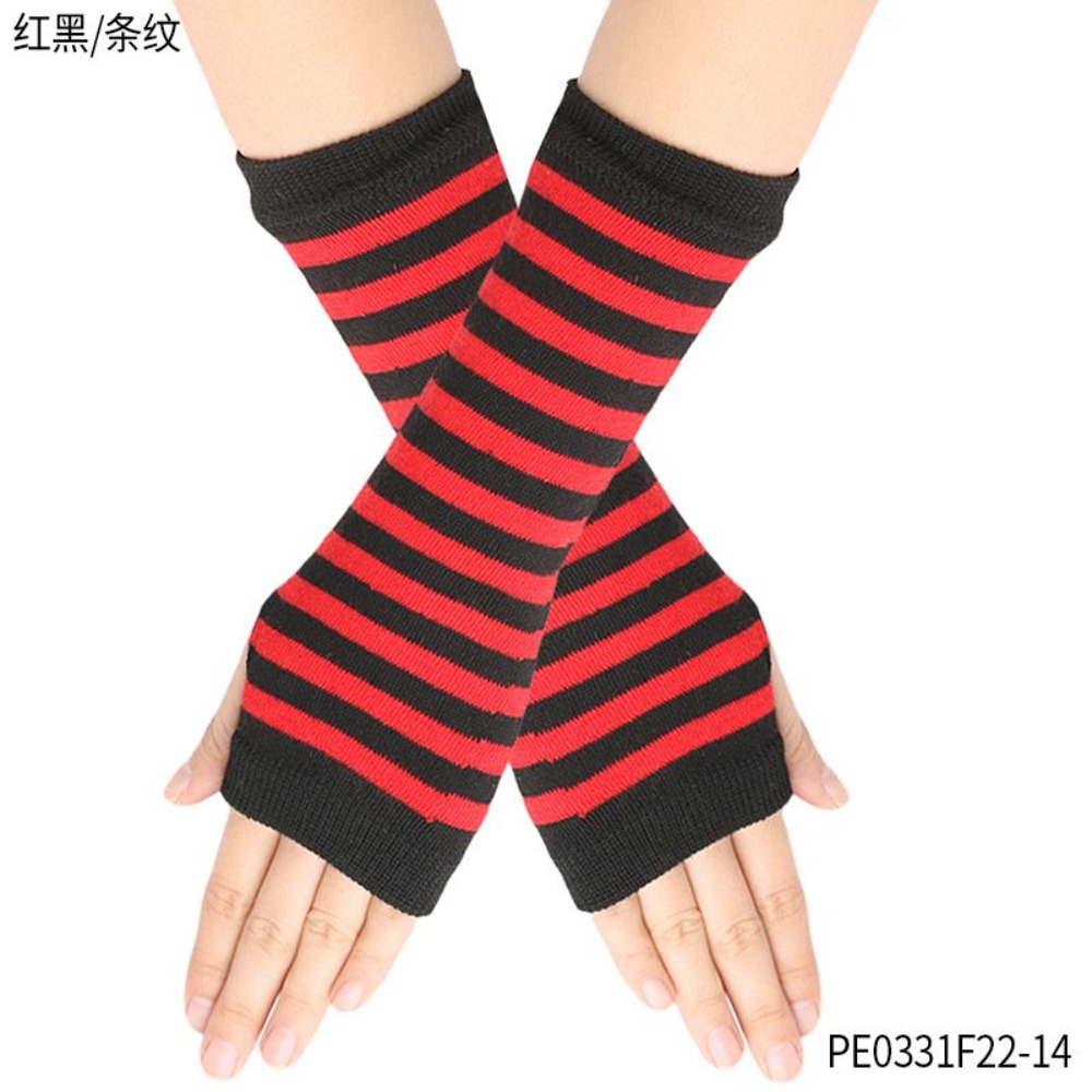 Fingerless Glove Knit - PESENAR Kırmızı Siyah Çizgili Parmaksız Eldivenler