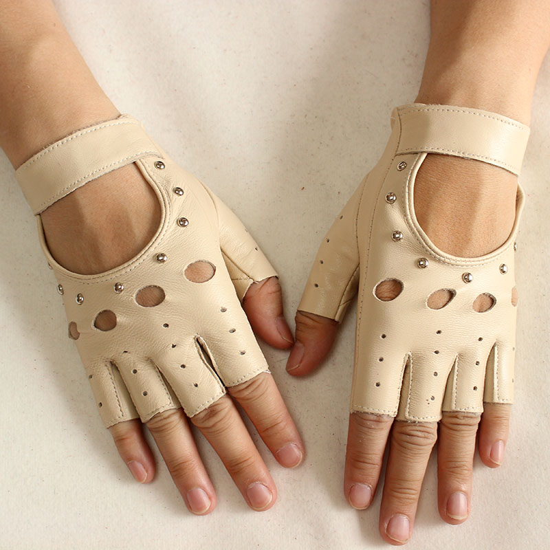 Leather Driving Glove - Kadın Deri Yarım Parmak Eldivenleri İnce