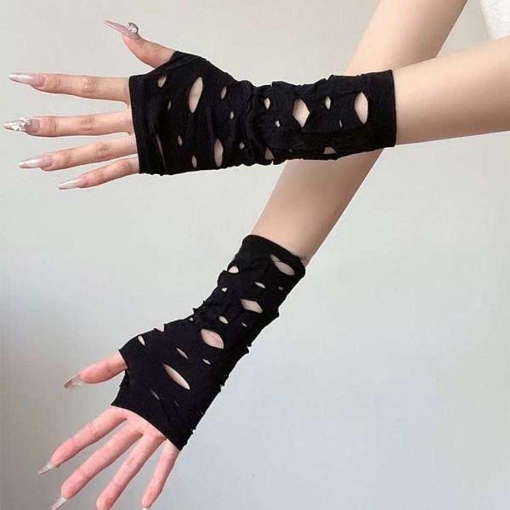 Fingerless Glove Knit - Kolluklar Yırtık Kol Isıtıcıları Siyah Oyuklu