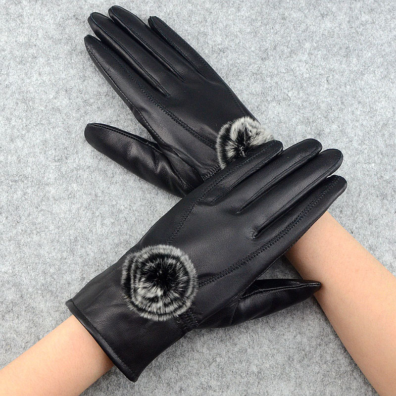 Wool Glove Lined - Kadın kış hakiki deri eldiven yün
