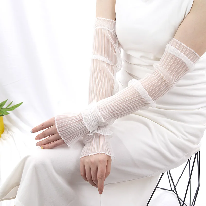 Fingerless Glove Knit - Yaz Uzun Parmaksız Eldiven Kadın Açık